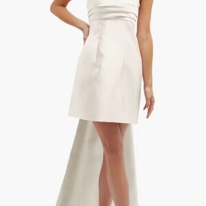 ALFRED SUNG Oversize Bow Back Strapless Ivory Mini Dress